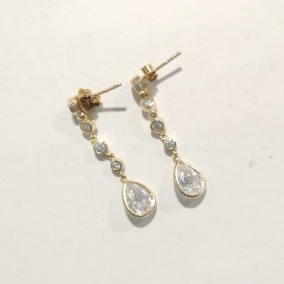 FAS 14k yellow gold vermeil Sterling Silver 925 Dangle Earrings Crystals Posts - Picture 7 of 8